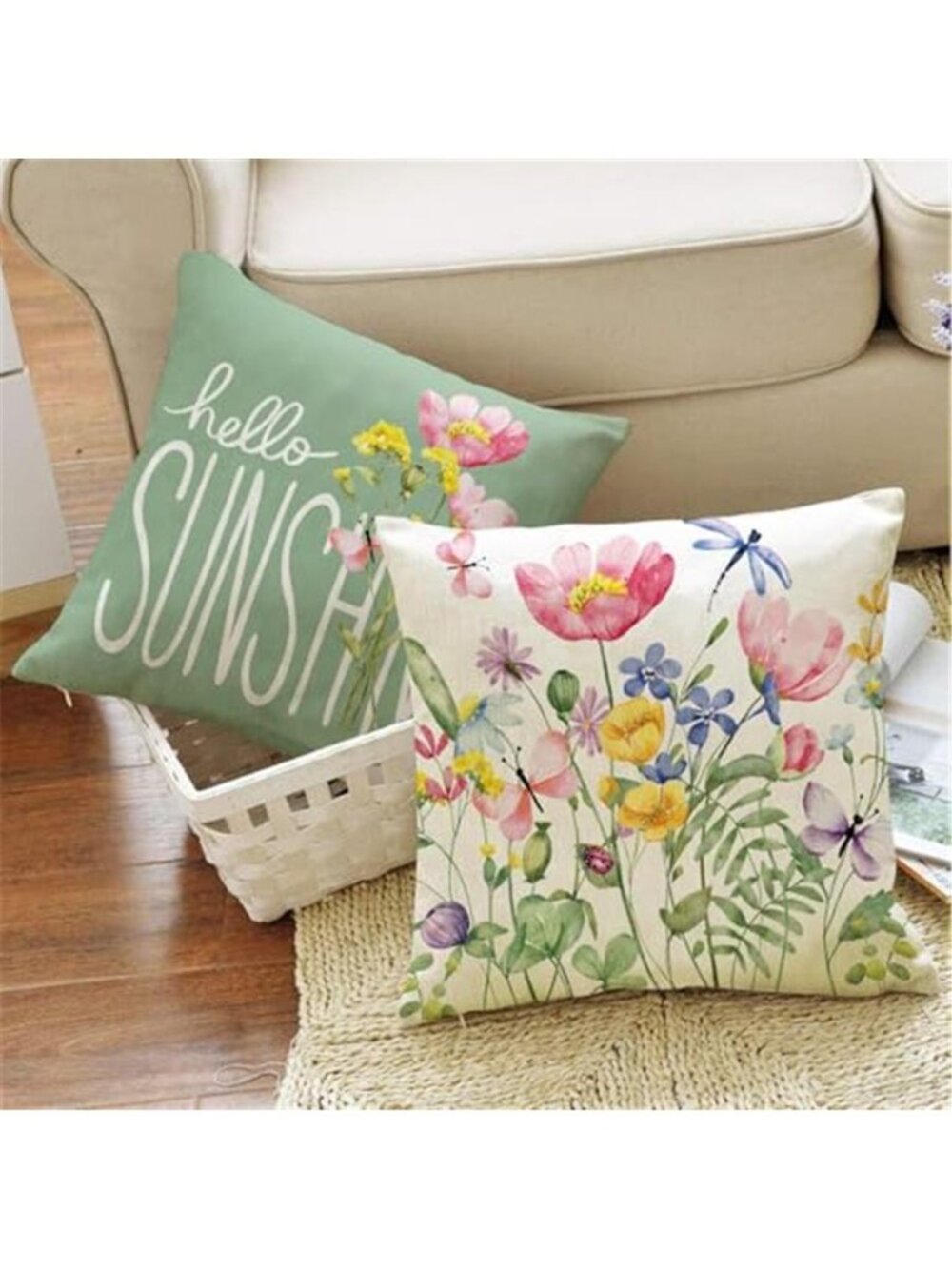 Summer Garden Floral 18x18 Wildflower-green Pillow Covers Set 4 - Picture 3 of 5